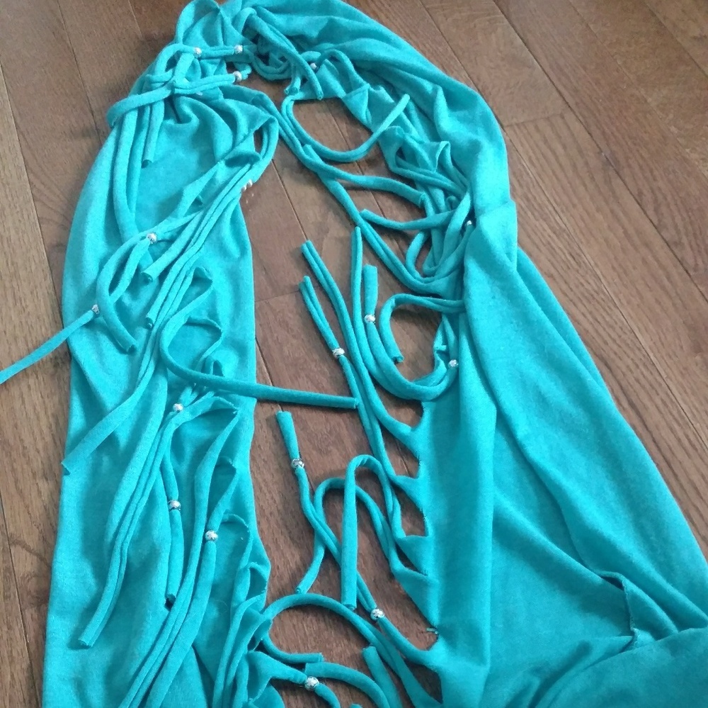 Boho fringe modal turquoise scarf festival!!